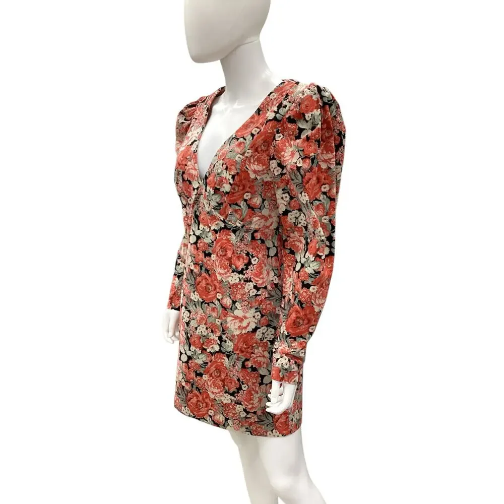 Free People Dress Women’s Size 8 Corduroy Long Puff Sleeve Back Zipper Floral